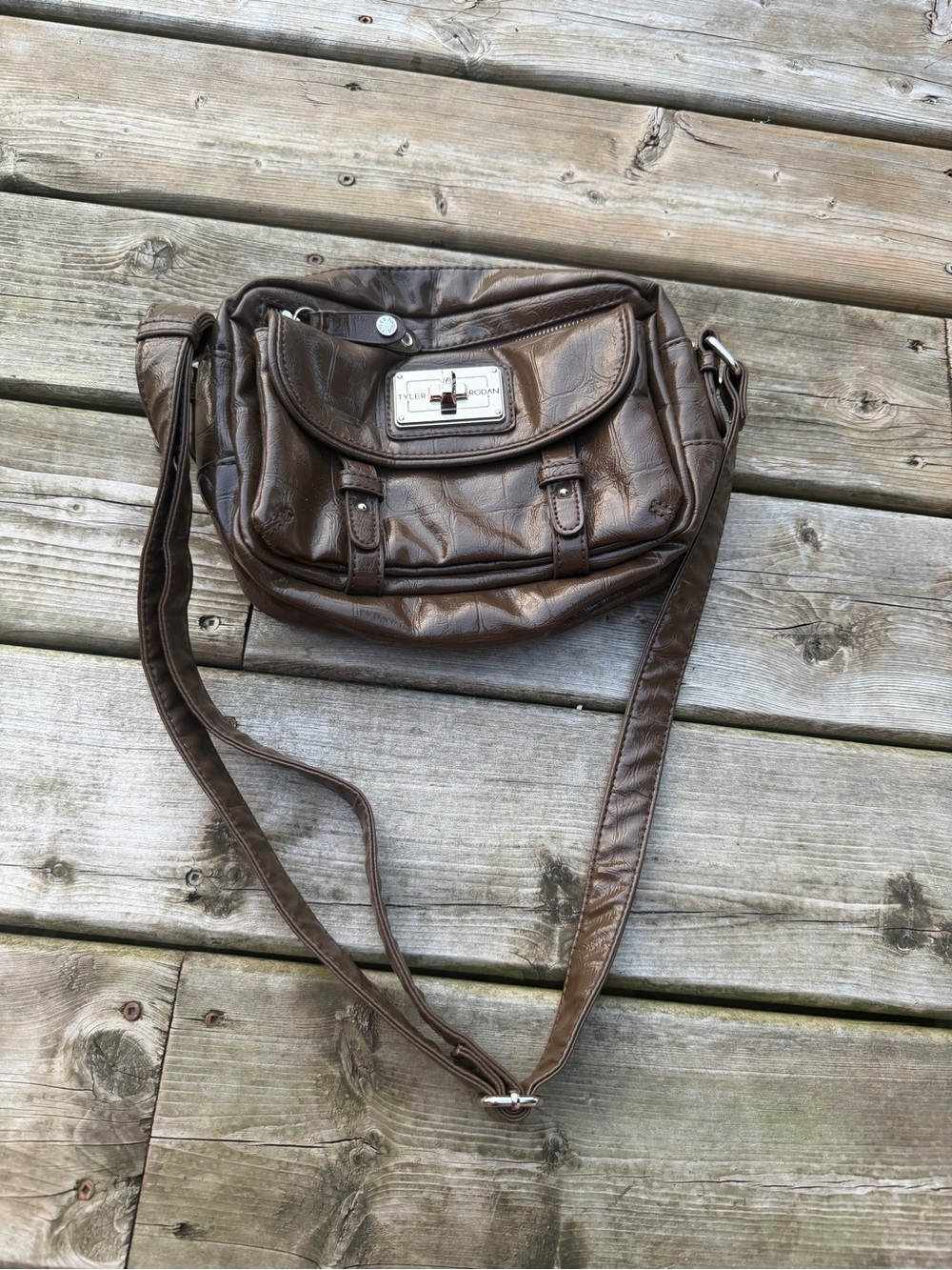 Tyler Rodan Brown Faux Leather Croc Embossed Crossbody